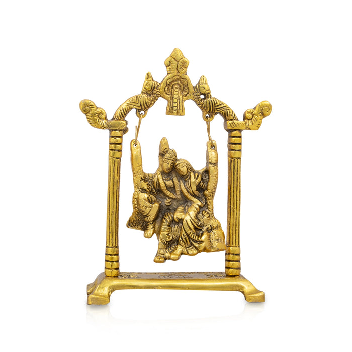 Radha Krishna Jhula - 7.5 x 5.5 Inches | Gold Polish Radha Krishna Jhoola/ Radha Krishna With Jhula for Pooja/ 245 Gms - Gold Polish Murties