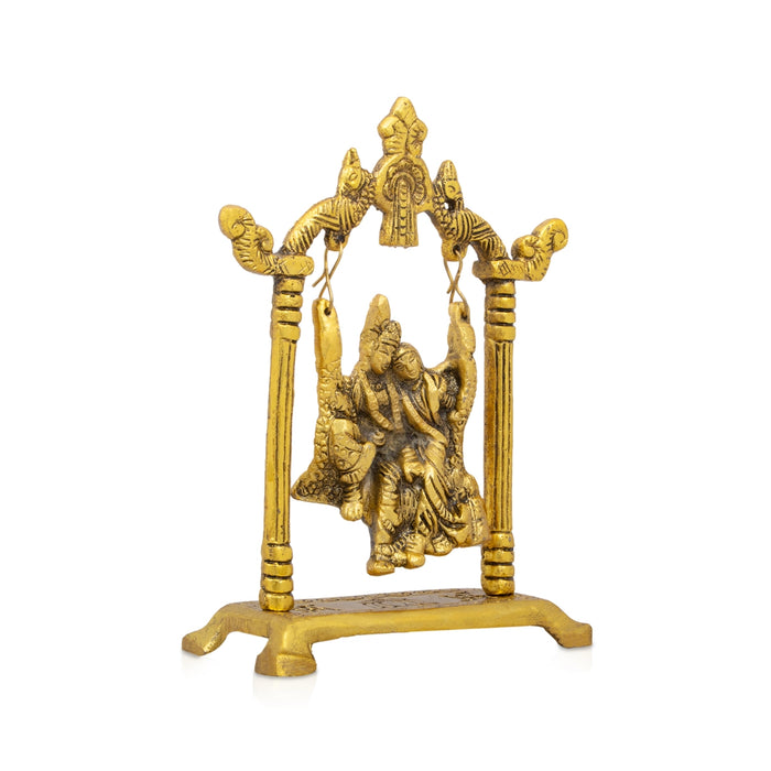 Radha Krishna Jhula - 7.5 x 5.5 Inches | Gold Polish Radha Krishna Jhoola/ Radha Krishna With Jhula for Pooja/ 245 Gms - Gold Polish Murties