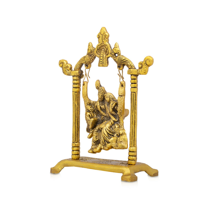 Radha Krishna Jhula - 7.5 x 5.5 Inches | Gold Polish Radha Krishna Jhoola/ Radha Krishna With Jhula for Pooja/ 245 Gms - Gold Polish Murties