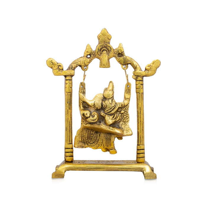Radha Krishna Jhula - 7.5 x 5.5 Inches | Gold Polish Radha Krishna Jhoola/ Radha Krishna With Jhula for Pooja/ 245 Gms - Gold Polish Murties