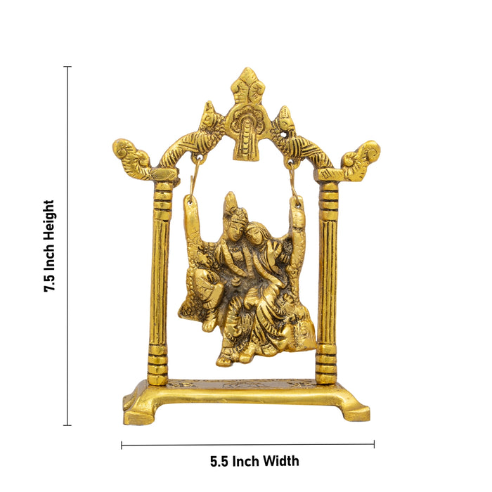 Radha Krishna Jhula - 7.5 x 5.5 Inches | Gold Polish Radha Krishna Jhoola/ Radha Krishna With Jhula for Pooja/ 245 Gms - Gold Polish Murties