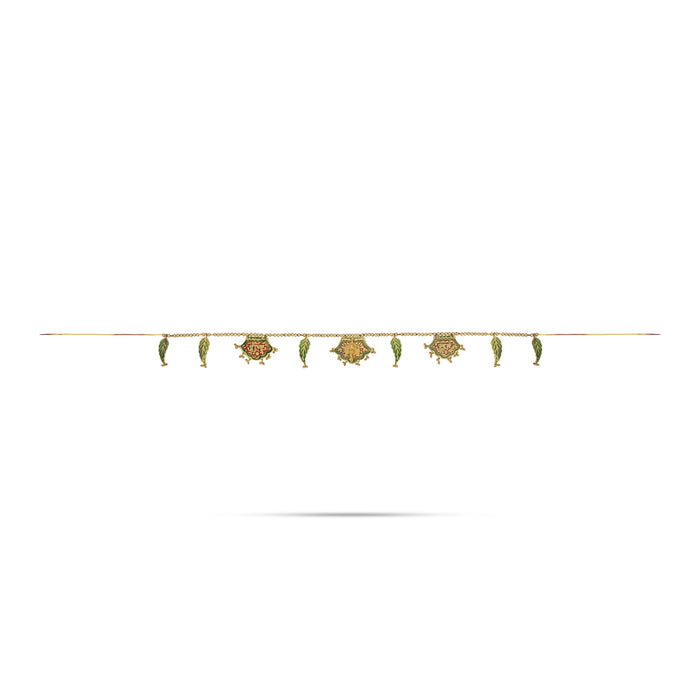 Gold Polish Toran - 42 Inches | Meenakari Pankhi Design Bandanwar/ Aluminium Thoran for Door Decor/ 280 Gms - Toran