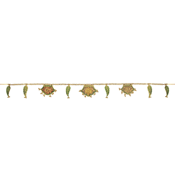 Gold Polish Toran - 42 Inches | Meenakari Pankhi Design Bandanwar/ Aluminium Thoran for Door Decor/ 280 Gms - Toran