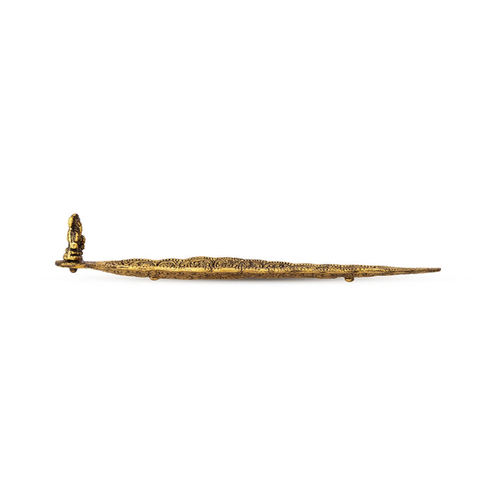 Agarbathi Stand - 1.5 x 8.5 Inches | Aluminium Gold Polish Holder/ Ganesha & Leaf Design Stand for Incense Sticks