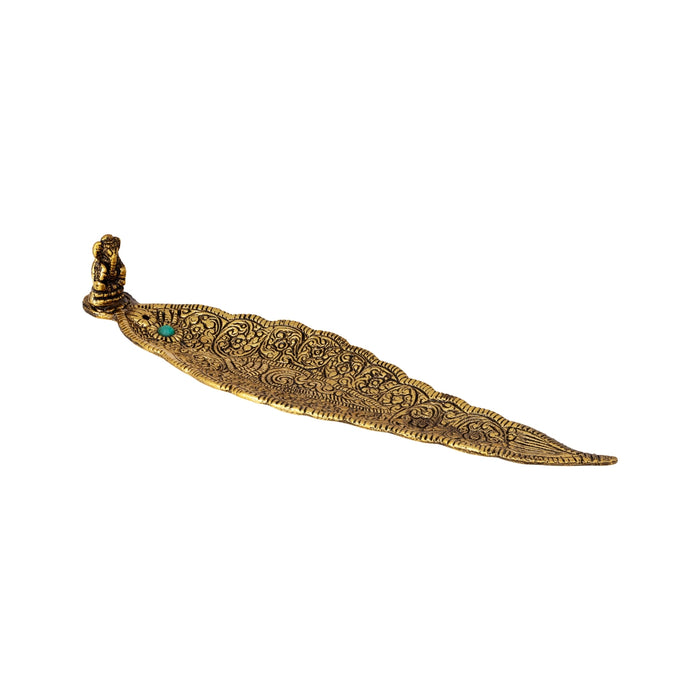 Agarbathi Stand - 1.5 x 8.5 Inches | Aluminium Gold Polish Holder/ Ganesha & Leaf Design Stand for Incense Sticks