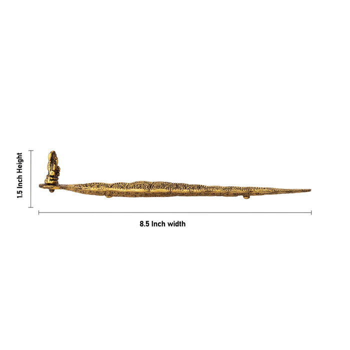 Agarbathi Stand - 1.5 x 8.5 Inches | Aluminium Gold Polish Holder/ Ganesha & Leaf Design Stand for Incense Sticks