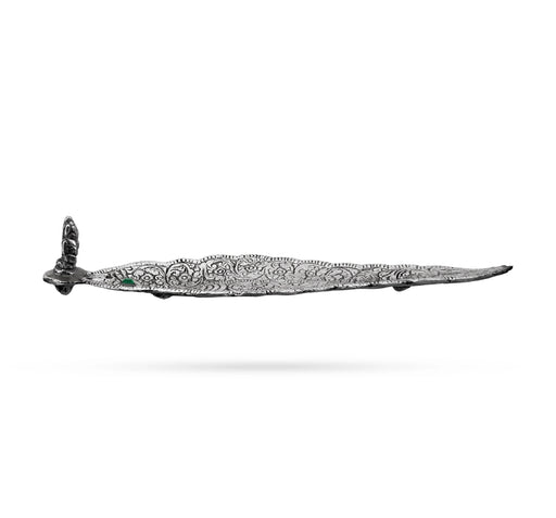 Ganesh Murti & Leaf Design Agarbathi Stand - 0.5 x 4 Inches | Metal & Silver Polish Incense Holder for Sticks - Agarbathi Stand