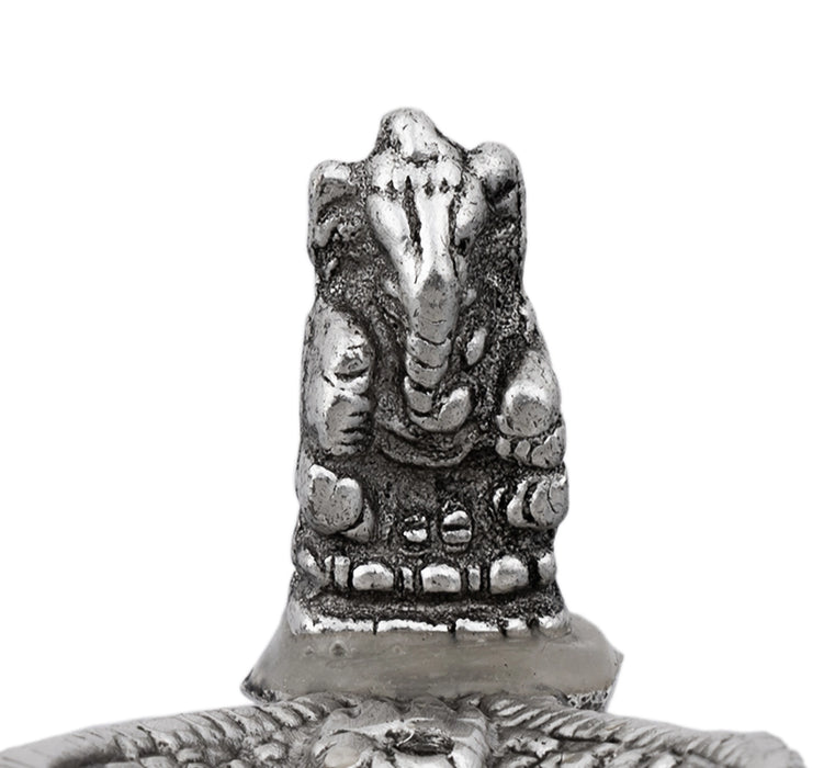 Ganesh Murti & Leaf Design Agarbathi Stand - 0.5 x 4 Inches | Metal & Silver Polish Incense Holder for Sticks - Agarbathi Stand