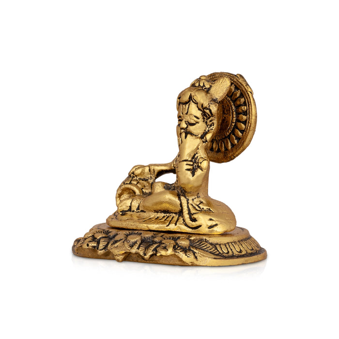 Butter Krishna Idol - 3 x 3.5 Inches | Aluminium Krishna Idol/ Gold Polish Krishna Statue for Pooja/ 180 Gms - Gold Polish Murties