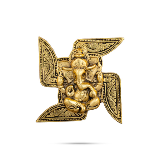 Swastik Ganesh Murti Wall Hanging - 6.5 x 6.5 Inches | Aluminium Ganpati Murti/ Ganesh Idol Wall Hanger for Home - Wall Hanging