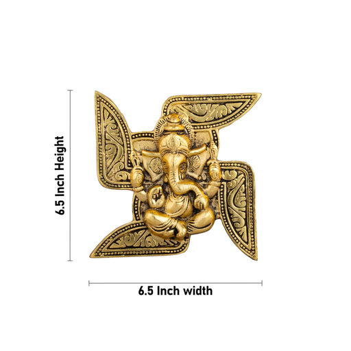 Swastik Ganesh Murti Wall Hanging - 6.5 x 6.5 Inches | Aluminium Ganpati Murti/ Ganesh Idol Wall Hanger for Home - Wall Hanging