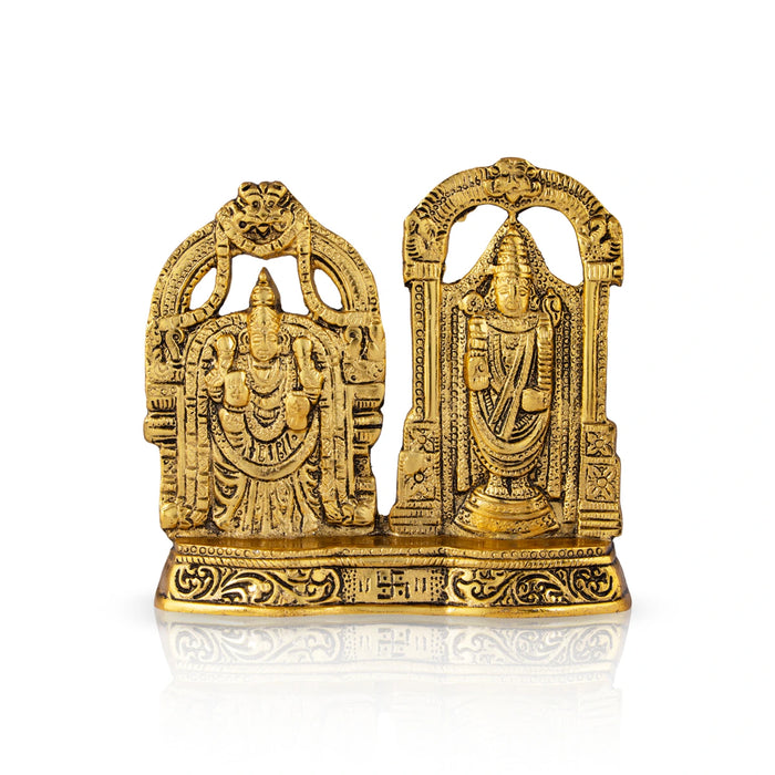 Balaji Thayar Murti With Base - 6.5 x 6.5 Inches | Aluminium & Gold Polish Perumal Thayar Statue for Table Decor - Gold Polish Murties