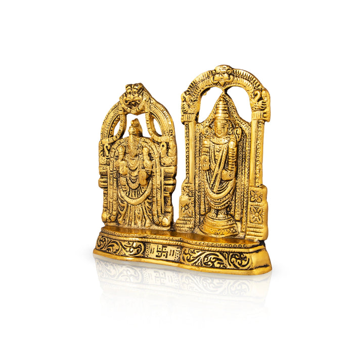 Balaji Thayar Murti With Base - 6.5 x 6.5 Inches | Aluminium & Gold Polish Perumal Thayar Statue for Table Decor - Gold Polish Murties