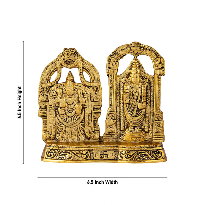 Balaji Thayar Murti With Base - 6.5 x 6.5 Inches | Aluminium & Gold Polish Perumal Thayar Statue for Table Decor - Gold Polish Murties