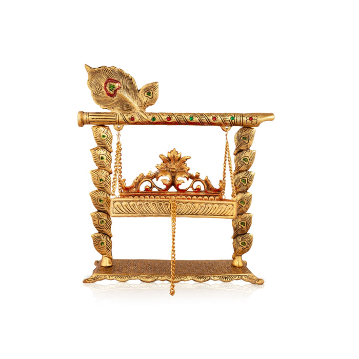 Jhula - 13 x 13 Inches | Flute Design Palana/ Aluminium Jhoola for Deity/ 1.050 Kgs Approx - Jhulas & Unjal Items