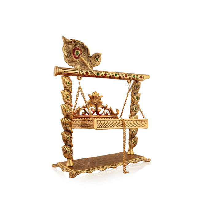 Jhula - 13 x 13 Inches | Flute Design Palana/ Aluminium Jhoola for Deity/ 1.050 Kgs Approx - Jhulas & Unjal Items