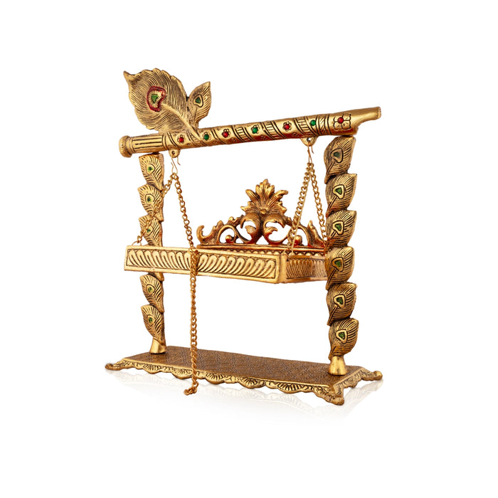 Jhula - 13 x 13 Inches | Flute Design Palana/ Aluminium Jhoola for Deity/ 1.050 Kgs Approx - Jhulas & Unjal Items