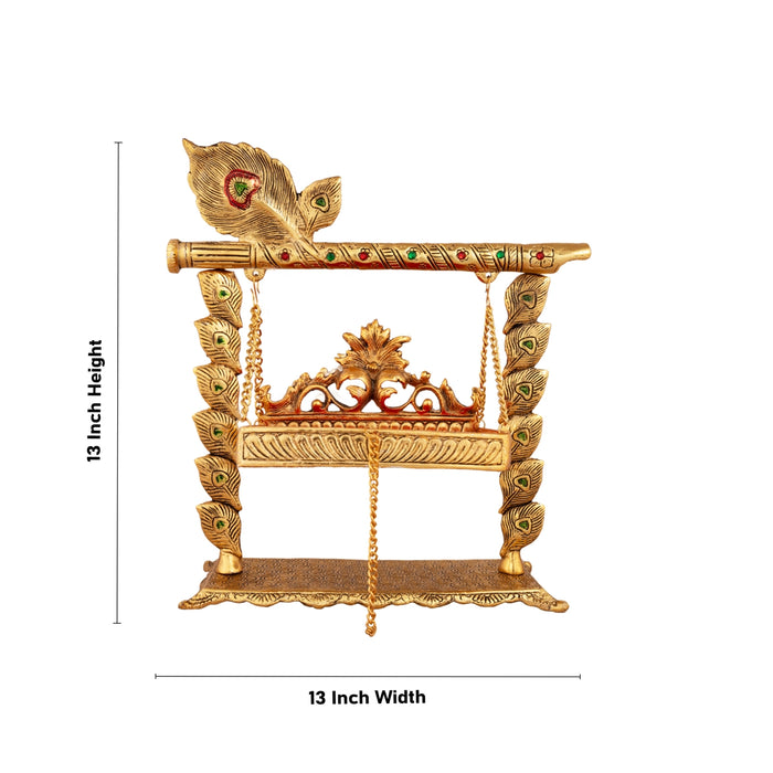 Jhula - 13 x 13 Inches | Flute Design Palana/ Aluminium Jhoola for Deity/ 1.050 Kgs Approx - Jhulas & Unjal Items