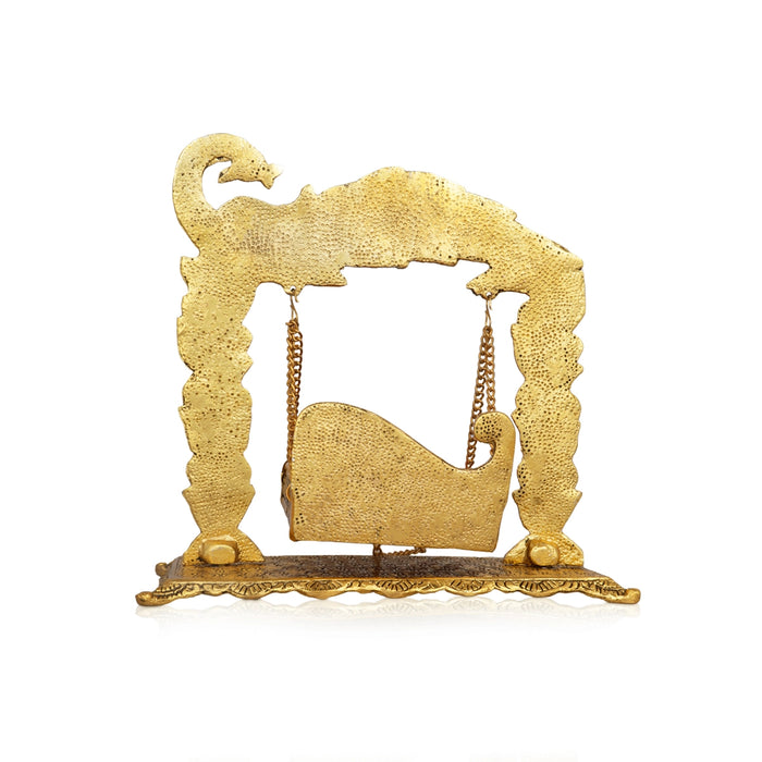 Jhula - 11 x 11 Inches | Gold Polish & Peacock Design Palana/ Aluminium Jhoola for Deity/ 810 Gms Approx - Jhulas & Unjal Items