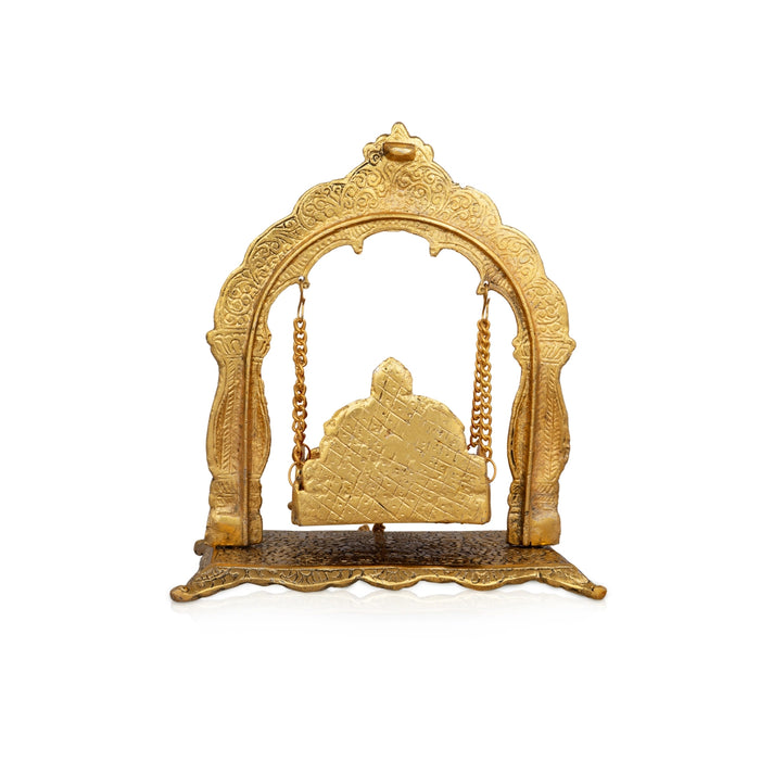 Jhula - 9 x 8 Inches | Gold Polish Palana/ Aluminium Jhoola for Deity/ 520 Gms Approx - Jhulas & Unjal Items