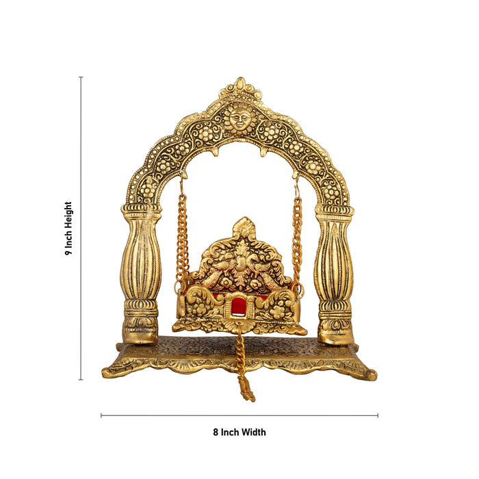 Jhula - 9 x 8 Inches | Gold Polish Palana/ Aluminium Jhoola for Deity/ 520 Gms Approx - Jhulas & Unjal Items