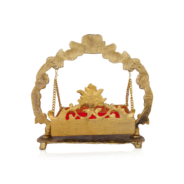 Jhula - 10 x 11 Inches | Gold Polish & Gulab Design Palana/ Aluminium Jhoola for Deity/ 815 Gms Approx - Jhulas & Unjal Items