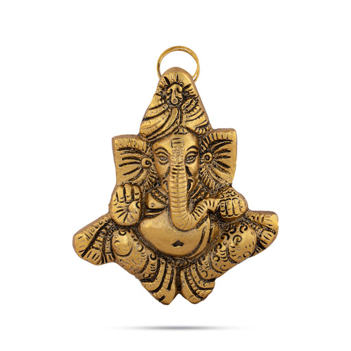 Pagdi Ganesh Murti Wall Hanging - 4 x 3.5 Inches | Metal & Gold Polish Ganpati Murti Wall Hanger for Home - Wall Hanging