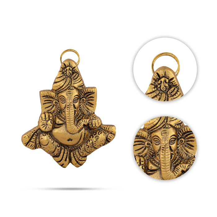 Pagdi Ganesh Murti Wall Hanging - 4 x 3.5 Inches | Metal & Gold Polish Ganpati Murti Wall Hanger for Home - Wall Hanging