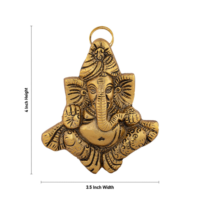 Pagdi Ganesh Murti Wall Hanging - 4 x 3.5 Inches | Metal & Gold Polish Ganpati Murti Wall Hanger for Home - Wall Hanging