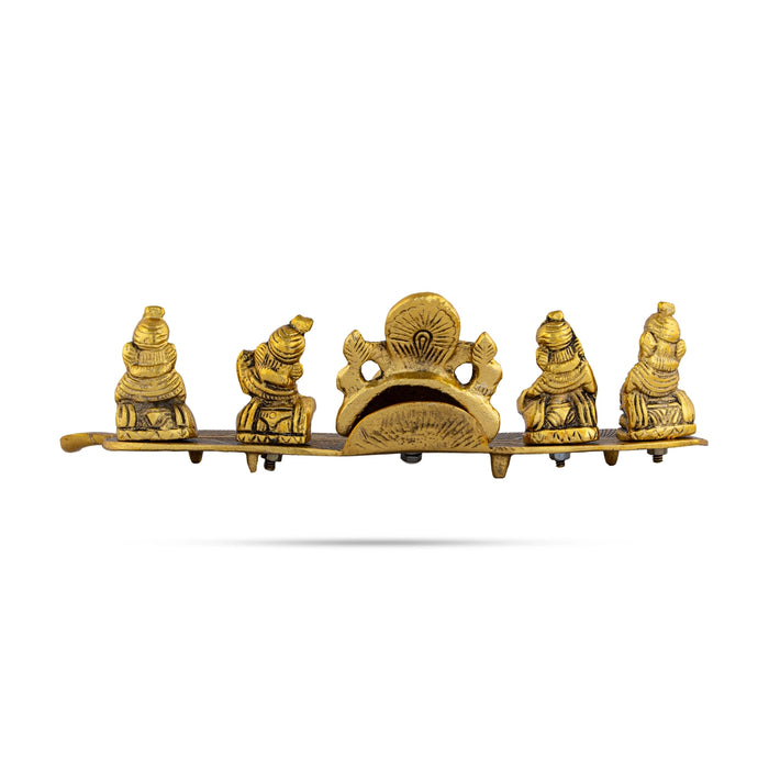 Music Ganesh Murti Sitting On Leaf Design Base - 3 x 11 Inches | Metal & Gold Polish Ganpati Murti for Home - Gold Polish Murties