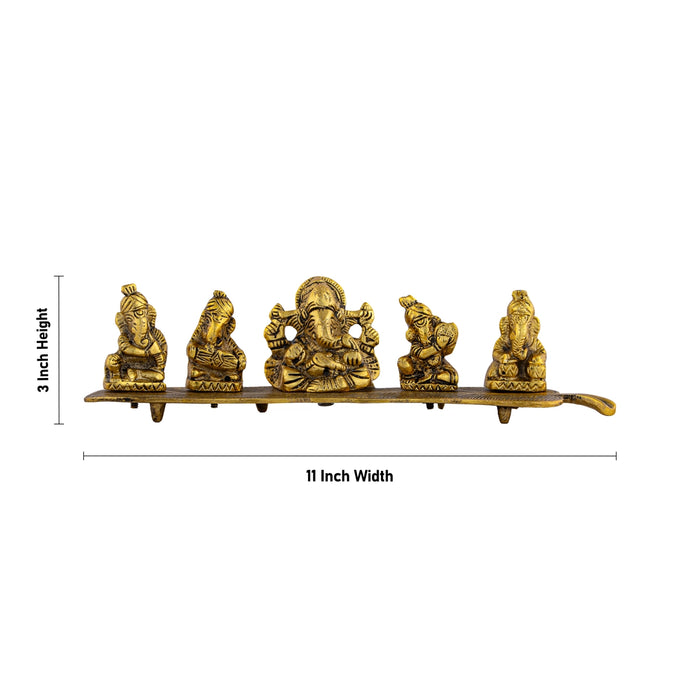 Music Ganesh Murti Sitting On Leaf Design Base - 3 x 11 Inches | Metal & Gold Polish Ganpati Murti for Home - Gold Polish Murties
