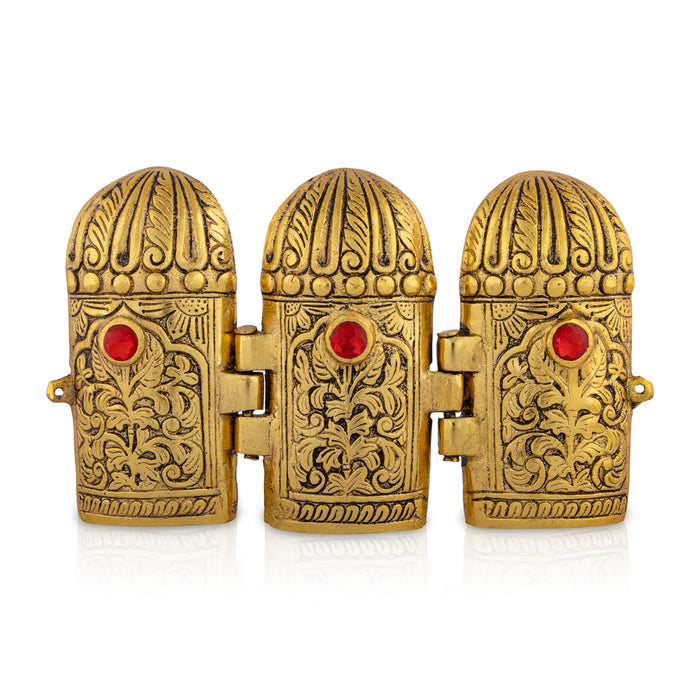 Laxmi Ganesh Saraswati Murti With Closing Type Box - 5 x 7 Inches | Metal & Gold Polish Laxmi Ganesh Saraswati Idol - Gold Polish Murties