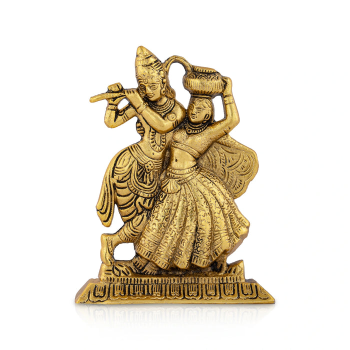 Dancing Radha Krishna Murti With Base - 6 x 4.5 Inches | Metal & Gold Polish Radha Krishna Idol Statue for Home - Gold Polish Murties