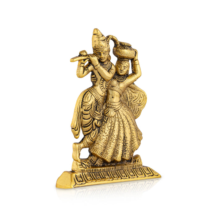 Dancing Radha Krishna Murti With Base - 6 x 4.5 Inches | Metal & Gold Polish Radha Krishna Idol Statue for Home - Gold Polish Murties