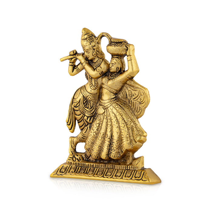 Dancing Radha Krishna Murti With Base - 6 x 4.5 Inches | Metal & Gold Polish Radha Krishna Idol Statue for Home - Gold Polish Murties