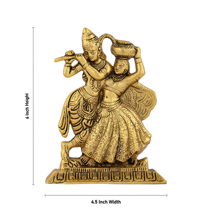 Dancing Radha Krishna Murti With Base - 6 x 4.5 Inches | Metal & Gold Polish Radha Krishna Idol Statue for Home - Gold Polish Murties