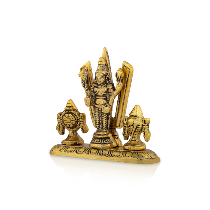 Balaji Murti With Namam Shanku Chakram - 3 x 3.5 Inches | Metal & Gold Polish Perumal Statue With Base for Home - Car Stand & Car Accessories