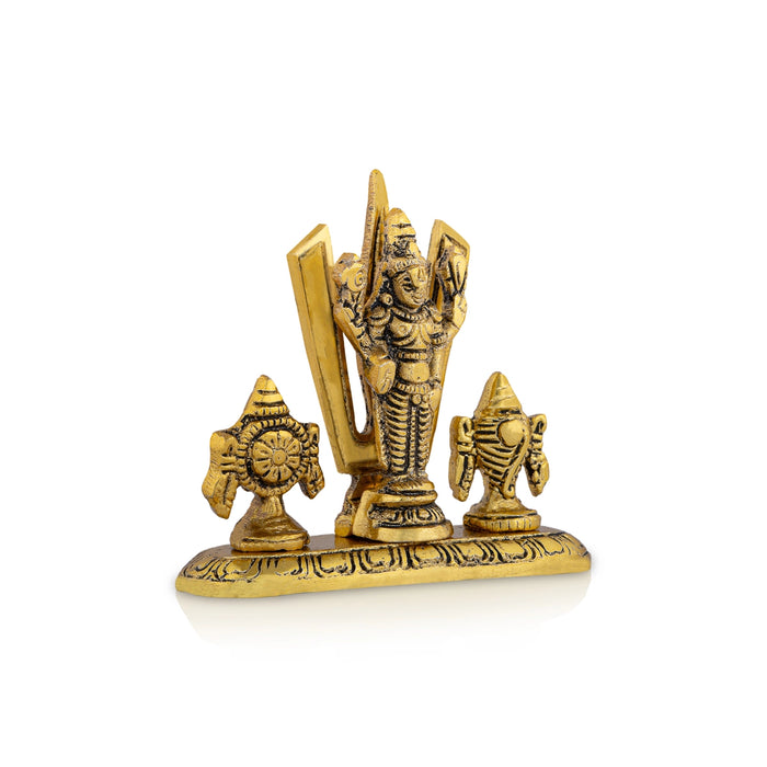 Balaji Murti With Namam Shanku Chakram - 3 x 3.5 Inches | Metal & Gold Polish Perumal Statue With Base for Home - Car Stand & Car Accessories