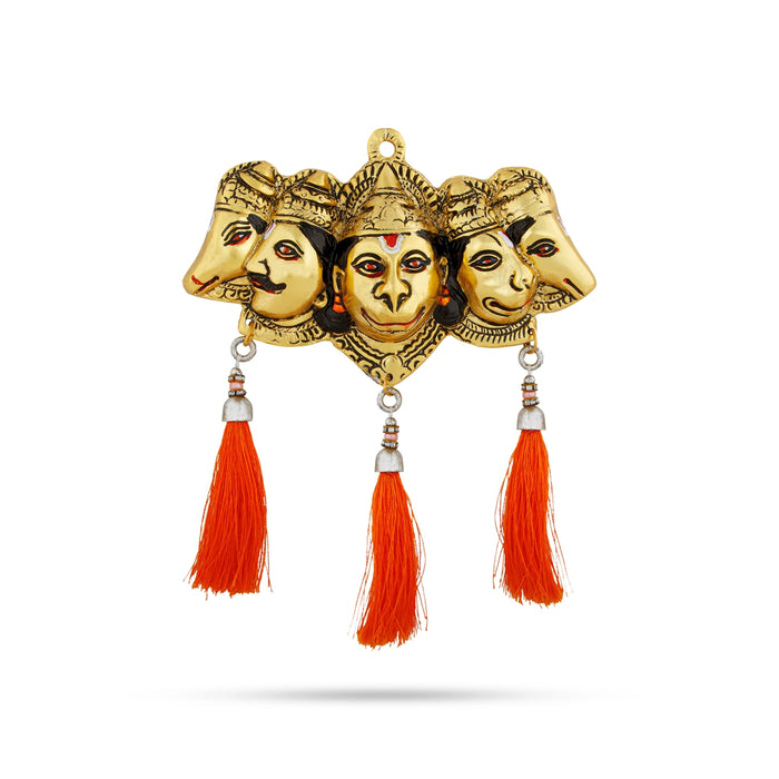 Panchmukhi Hanuman Murti Wall Hanging - 3.5 x 6.5 Inches | Metal & Gold Polish Anjaneya Face Wall Hanger for Home - Wall Hanging
