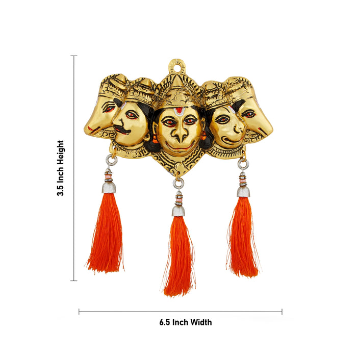 Panchmukhi Hanuman Murti Wall Hanging - 3.5 x 6.5 Inches | Metal & Gold Polish Anjaneya Face Wall Hanger for Home - Wall Hanging