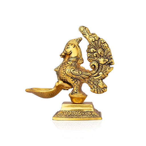 Swan Holding With Deepam - 5.5 x 5 Inches | Aluminium Lamp/ Gold Polish Vilakku for Pooja - Decorative Lamp
