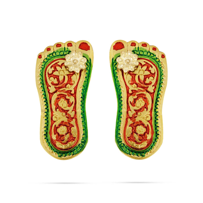Padham Pair - 2.5 x 1 Inches | Metal Charan Paduka/ Gold Polish Paduka for Pooja - Pooja Box & Paduka