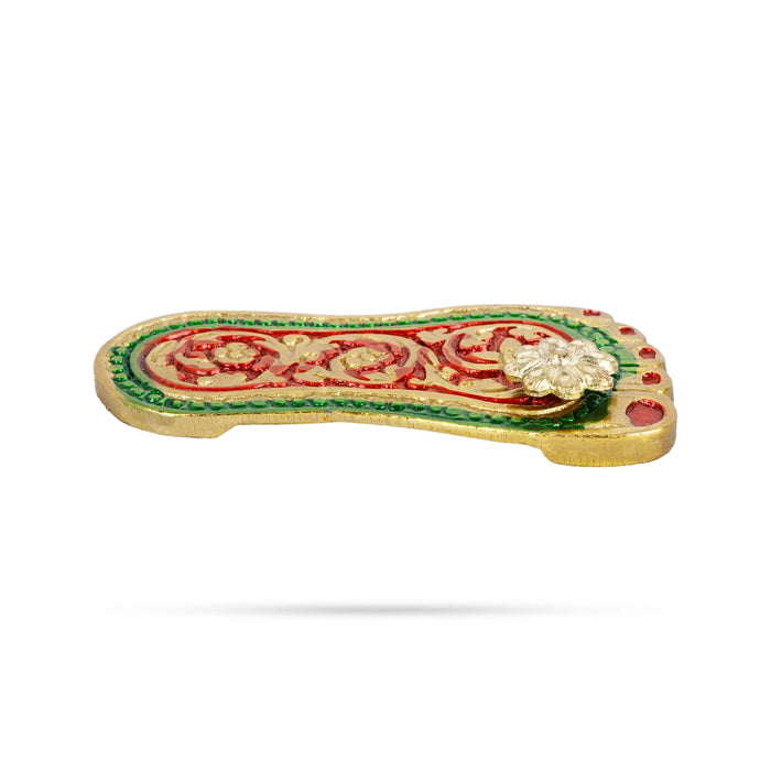 Padham Pair - 2.5 x 1 Inches | Metal Charan Paduka/ Gold Polish Paduka for Pooja - Pooja Box & Paduka