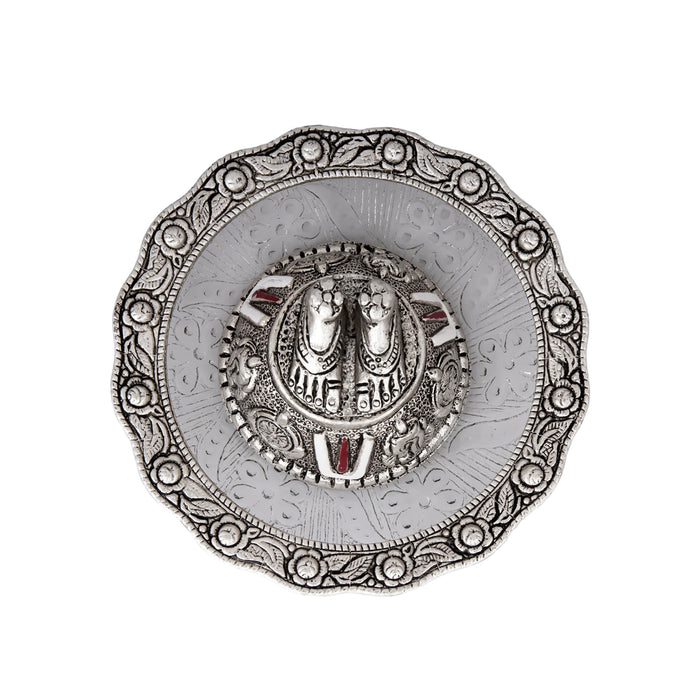 Balaji Murti Padam With Glass Plate - 2 x 5.5 Inches | Aluminium Perumal Padham/ Venkateswara Paduka for Pooja - Pooja Box & Paduka