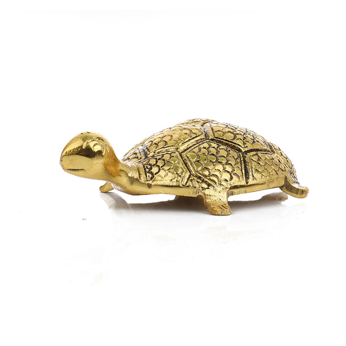 Tortoise Statue with Plate - 6 Inches | Aluminium Feng Shui Turtle for Pooja