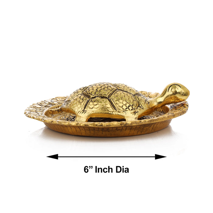 Tortoise Statue with Plate - 6 Inches | Aluminium Feng Shui Turtle for Pooja