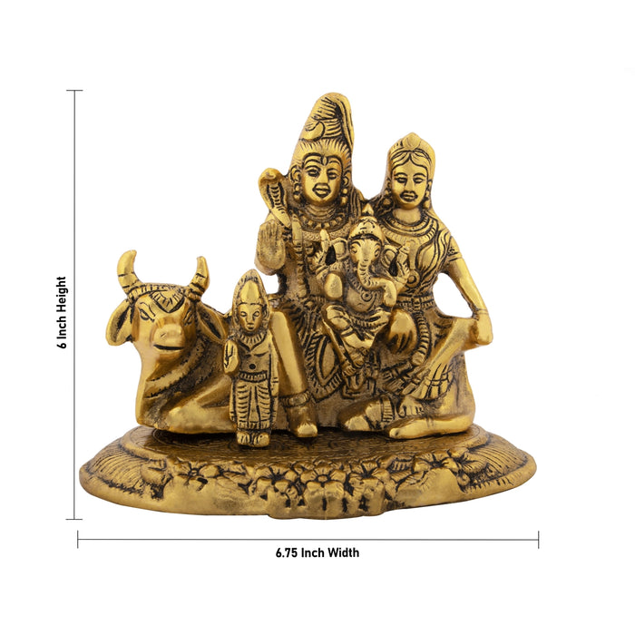Shiv Parivar Idol - 6 x 6.75 Inches | Gold Polish Shiv Pariwar Murti/ Aluminium Shiv Parivar for Pooja/ 660 Gms Approx