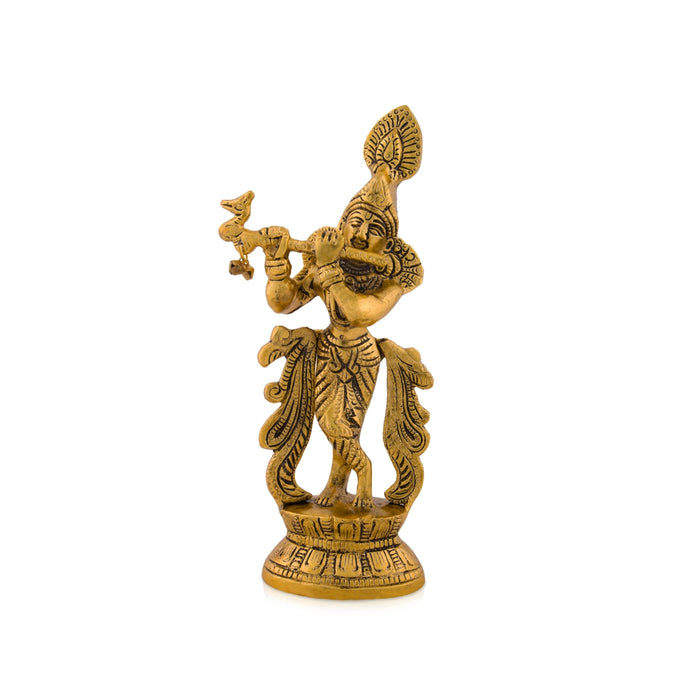 Krishna Standing with Flute Statue - 8.5 x 4 Inches | Aluminium Flute Krishna Idol/ Krishna Idol for Pooja