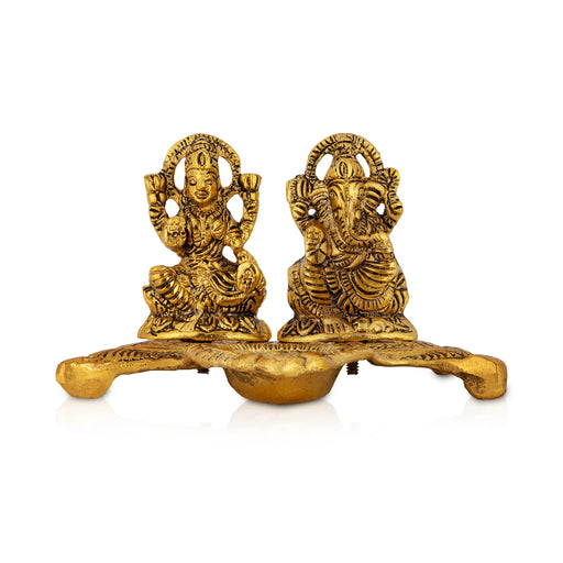 Lakshmi Ganesha Deep | Aluminium Vilakku / Diya / Laxmi Ganesh Lamp For Home & Pooja - Deity Lamps