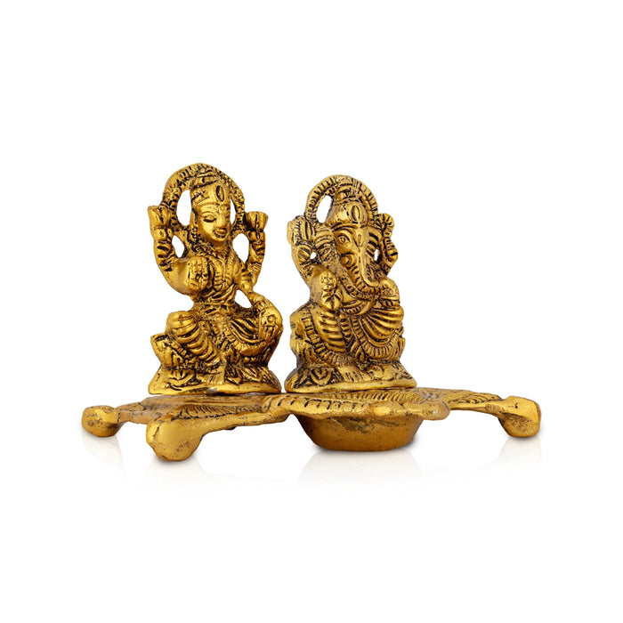 Lakshmi Ganesha Deep | Aluminium Vilakku / Diya / Laxmi Ganesh Lamp For Home & Pooja - Deity Lamps
